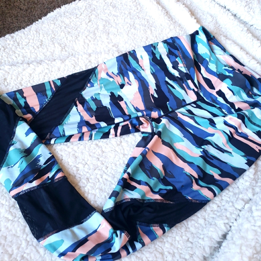 Colorful camo print mesh cut out leggings
